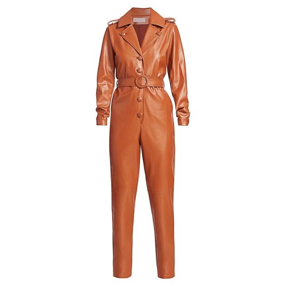 NWT Ronny Kobo cognac brown faux leather jumpsuit, XS - Picture 4 of 8